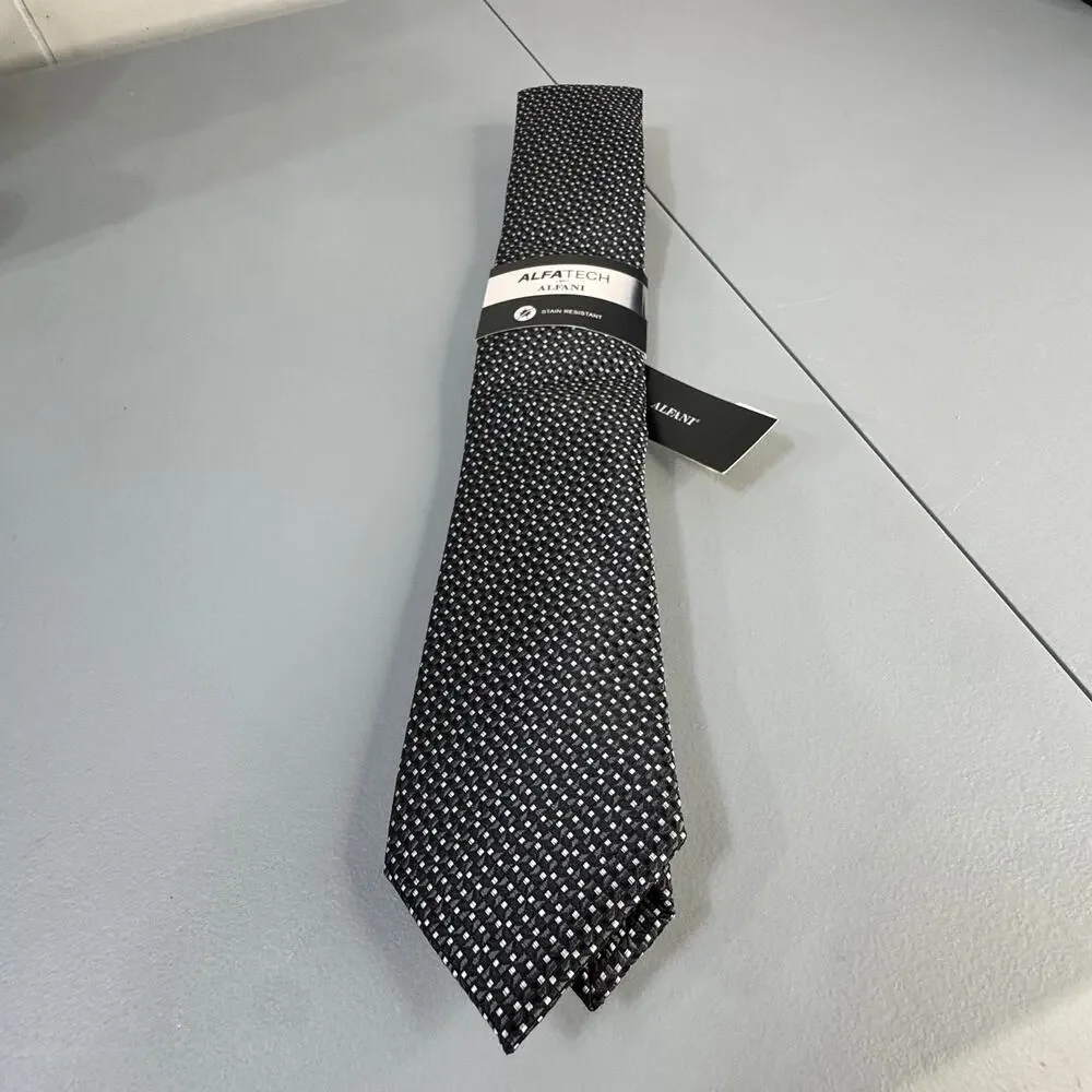 ALFANI ALFATECH Mens Necktie Mangin Mini Black Stain Resistant New